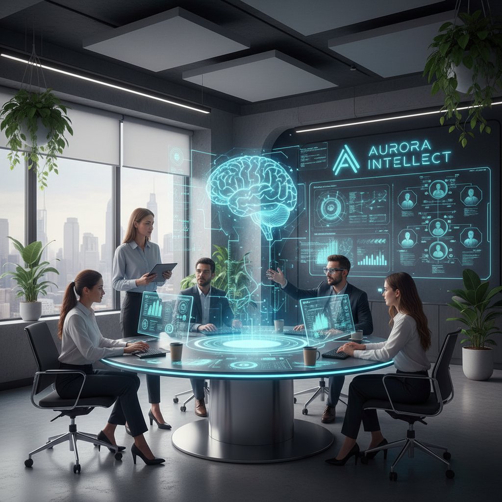 Zespół korzystający z narzędzi AI do analizy profilu zawodowego, biuro high-tech, kariera