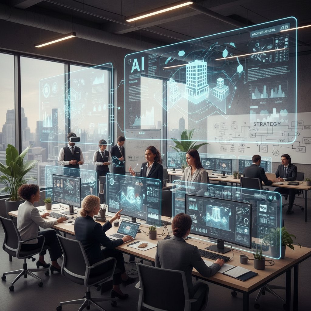 Zespół korzystający z inteligentnej wyszukiwarki noclegów, analiza danych na ekranach