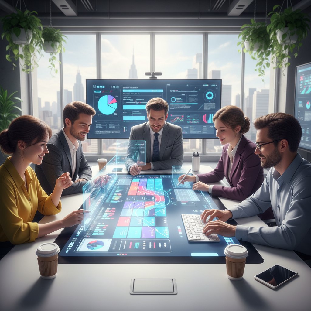 Zespół korzystający z nowoczesnych narzędzi do zarządzania kalendarzem online