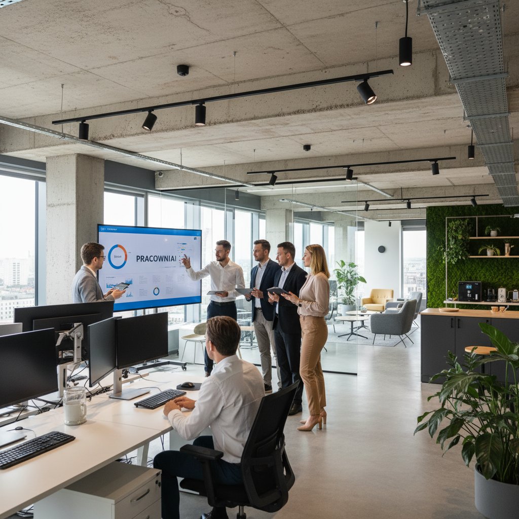 Zespół korzystający z platformy pracownicy.ai w nowoczesnym biurze