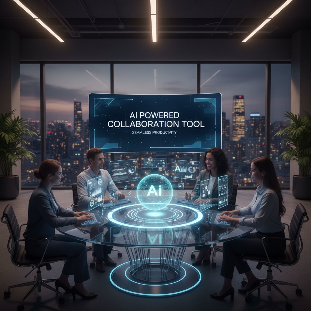 Team at work with AI-powered collaboration tool, highlighting seamless productivity and teamwork