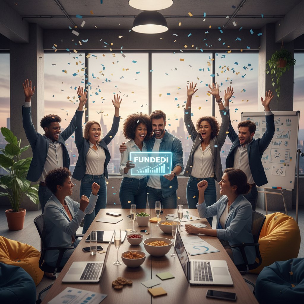 Zdjęcie młodego zespołu technologicznego świętującego uporządkowanie emailowego chaosu