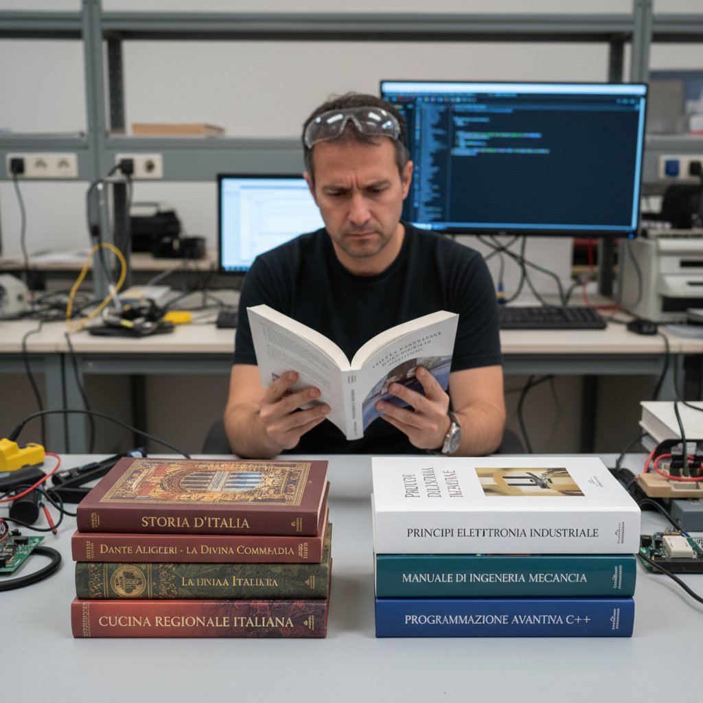 Technik analizuje dwa różne podręczniki włoskiego – ogólny i branżowy