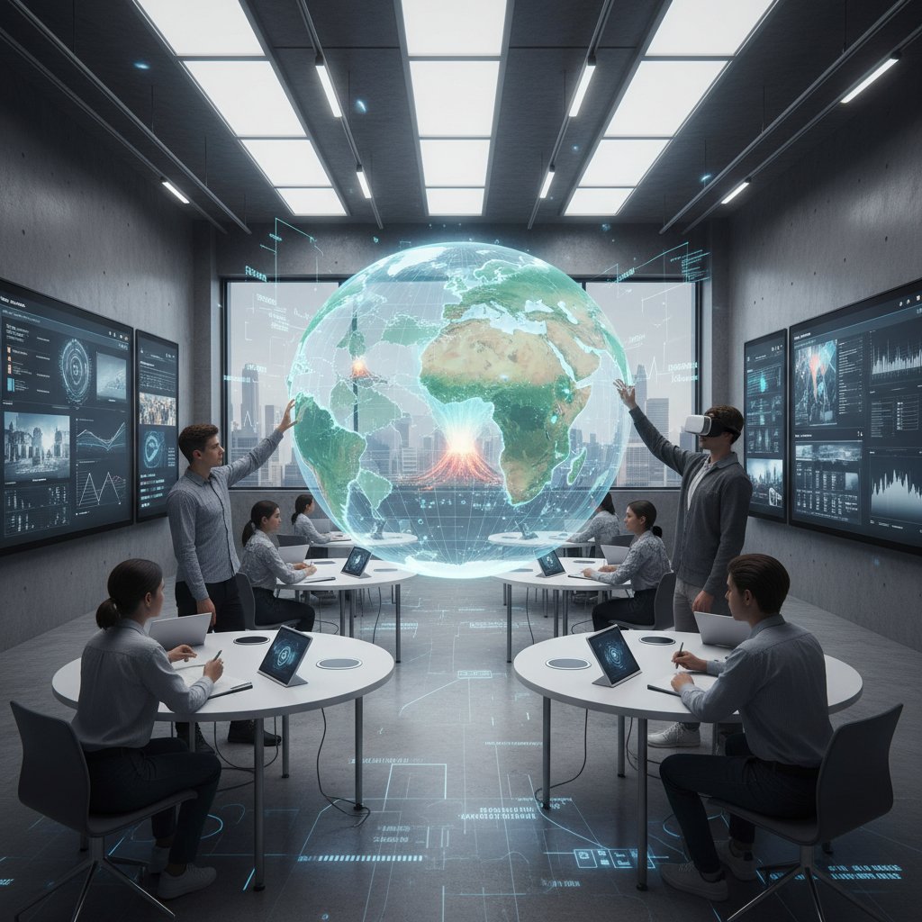 Nowoczesne technologie edukacyjne, student korzysta z interaktywnej mapy 3D