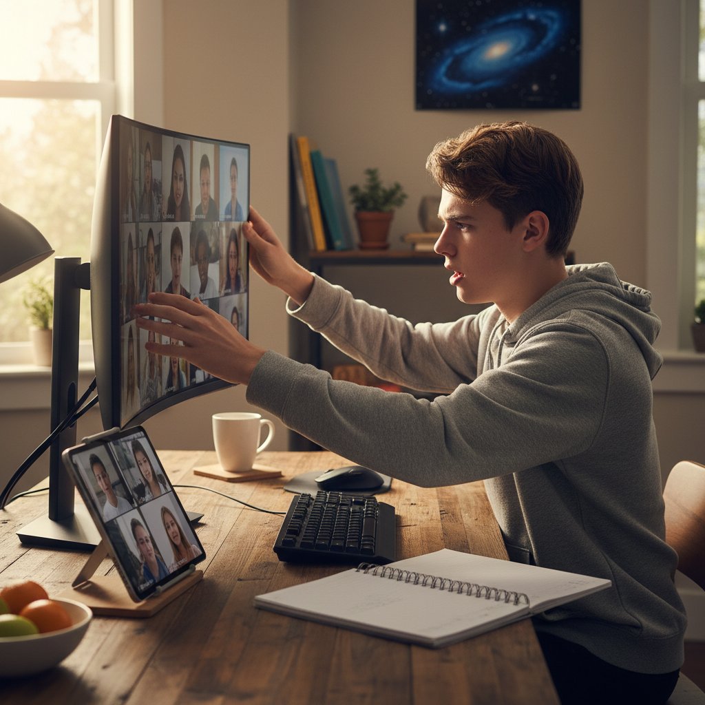 Nastolatek przygotowujący stanowisko do nauki online, koncentracja