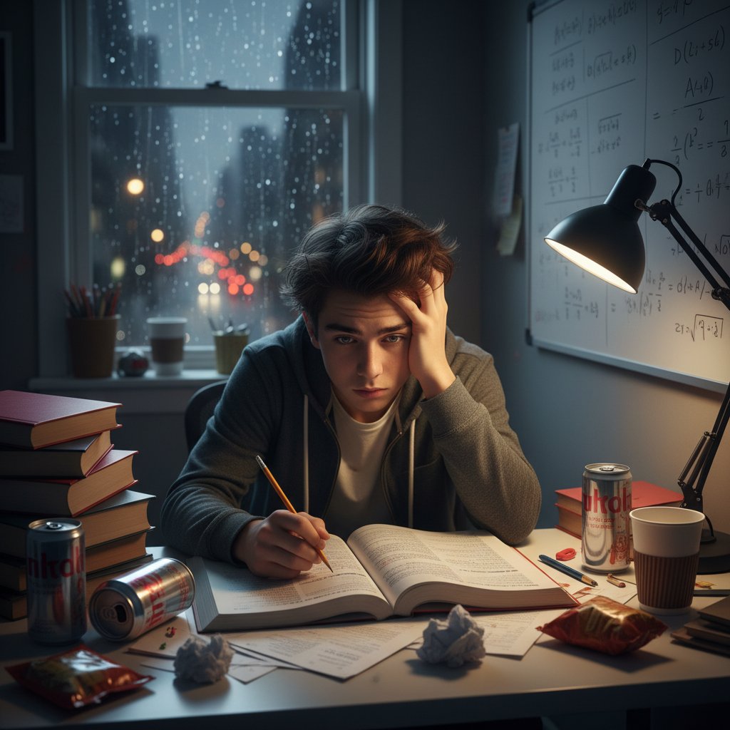 Presja i samotność podczas nauki matematyki rozszerzonej online, widziana przez szybę miejskiego mieszkania