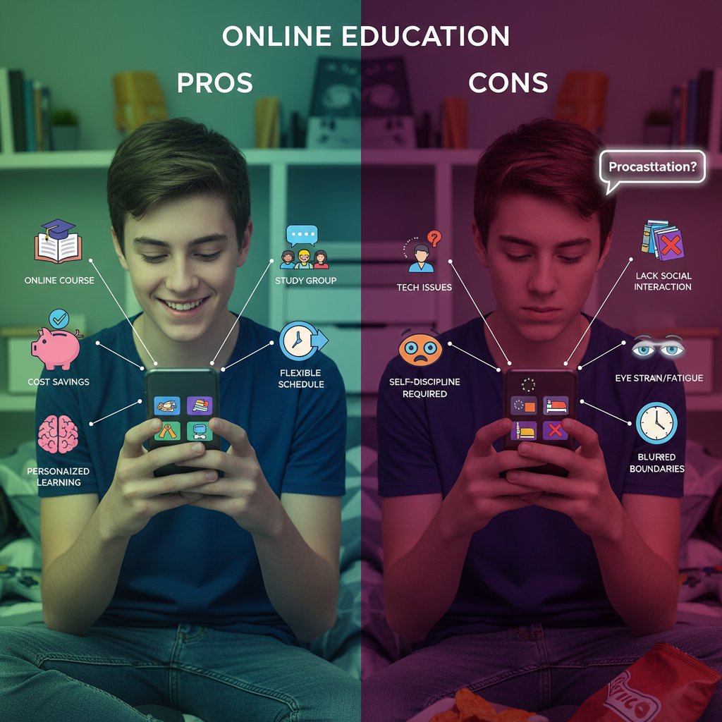 Nastolatek przeglądający kilka aplikacji edukacyjnych naraz – jasne i ciemne strony nauki online