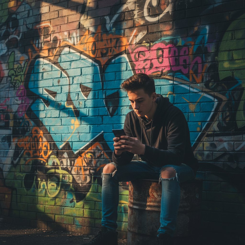 Nastolatek z telefonem analizujący treści o równości