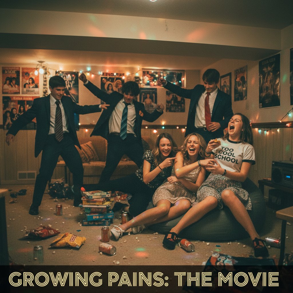 Teenagers laughing at their own awkwardness during a party scene, with mismatched clothes and embarrassed smiles.