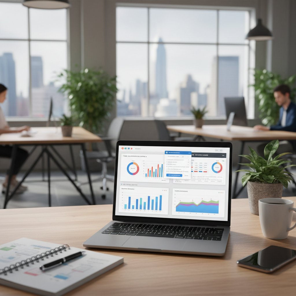 Osoba testująca różne platformy do automatyzacji emaili na laptopie z wieloma otwartymi oknami