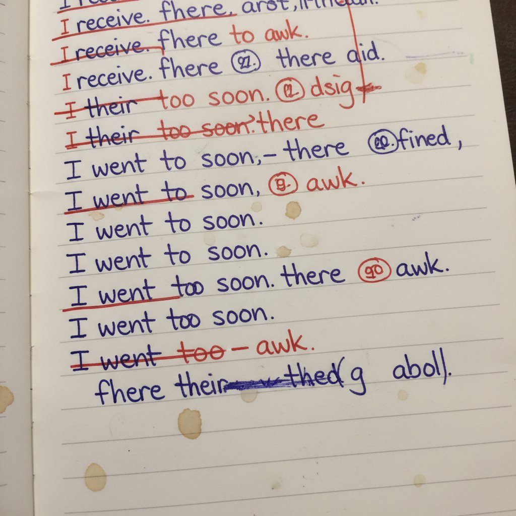 Fragmenty tekstów z poprawkami, zbliżenie na błędy, korekta długopisem