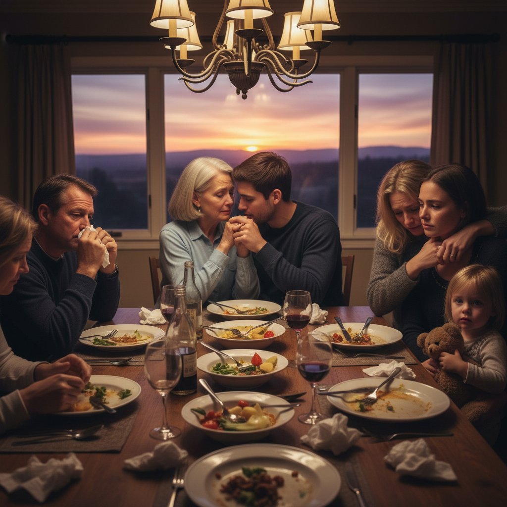 Family dinner scene from 'The Farewell' showing emotional authenticity