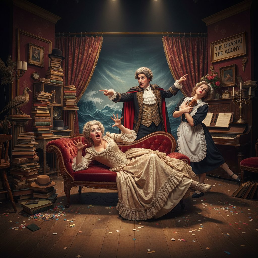 Overacting in The Room, dramatic close-up, main actor in wild scene