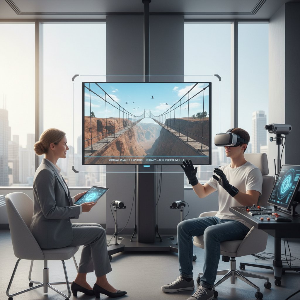 Terapeuta i pacjent używający okularów VR podczas sesji terapeutycznej