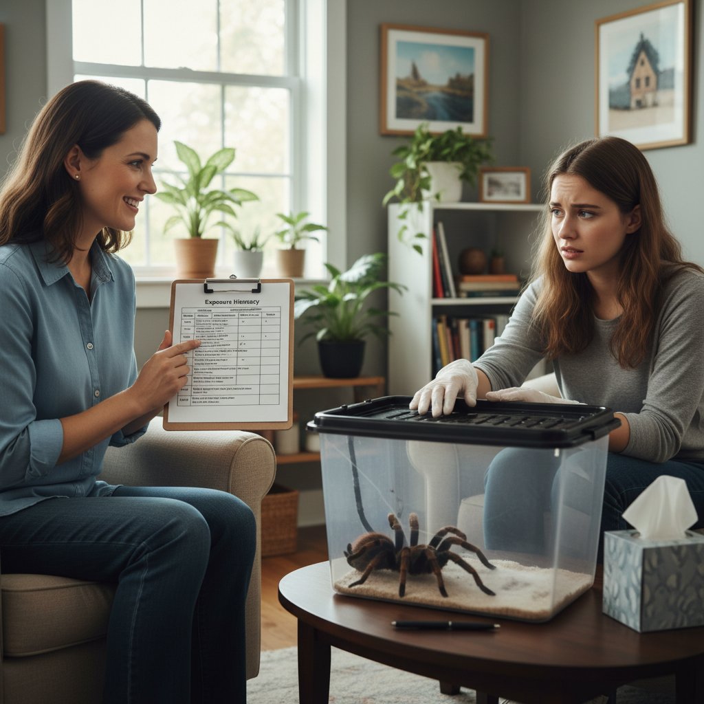 Terapeuta i pacjent podczas sesji – praca z ekspozycją, widoczna kartka z ćwiczeniami