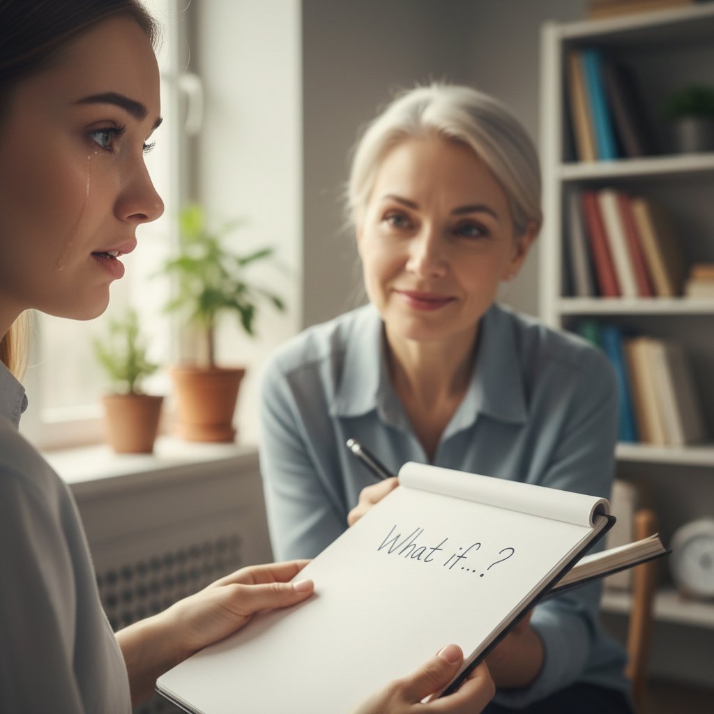 Psychoterapeuta zadaje przełomowe pytanie, zbliżenie na emocje rozmówcy