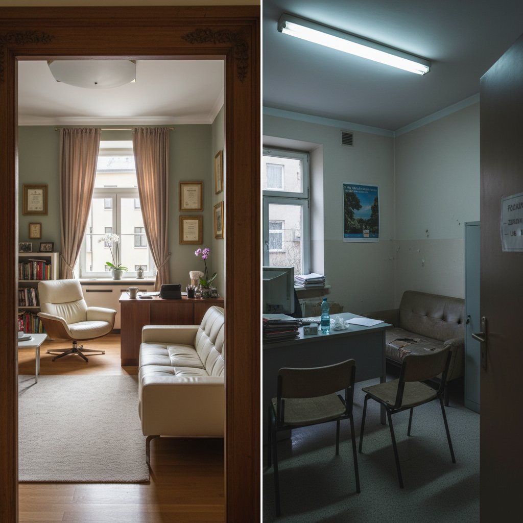 Gabinet terapeutyczny w Polsce, kontrast: sala publiczna vs prywatna, realne warunki leczenia ocd