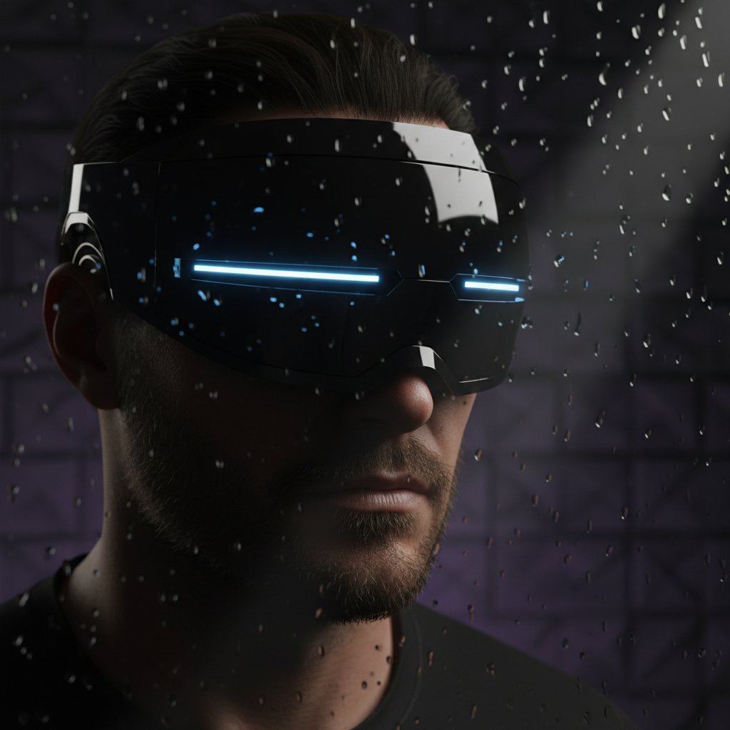 Człowiek patrzący na swoje odbicie w robociej szybie – symbol rozmycia tożsamości