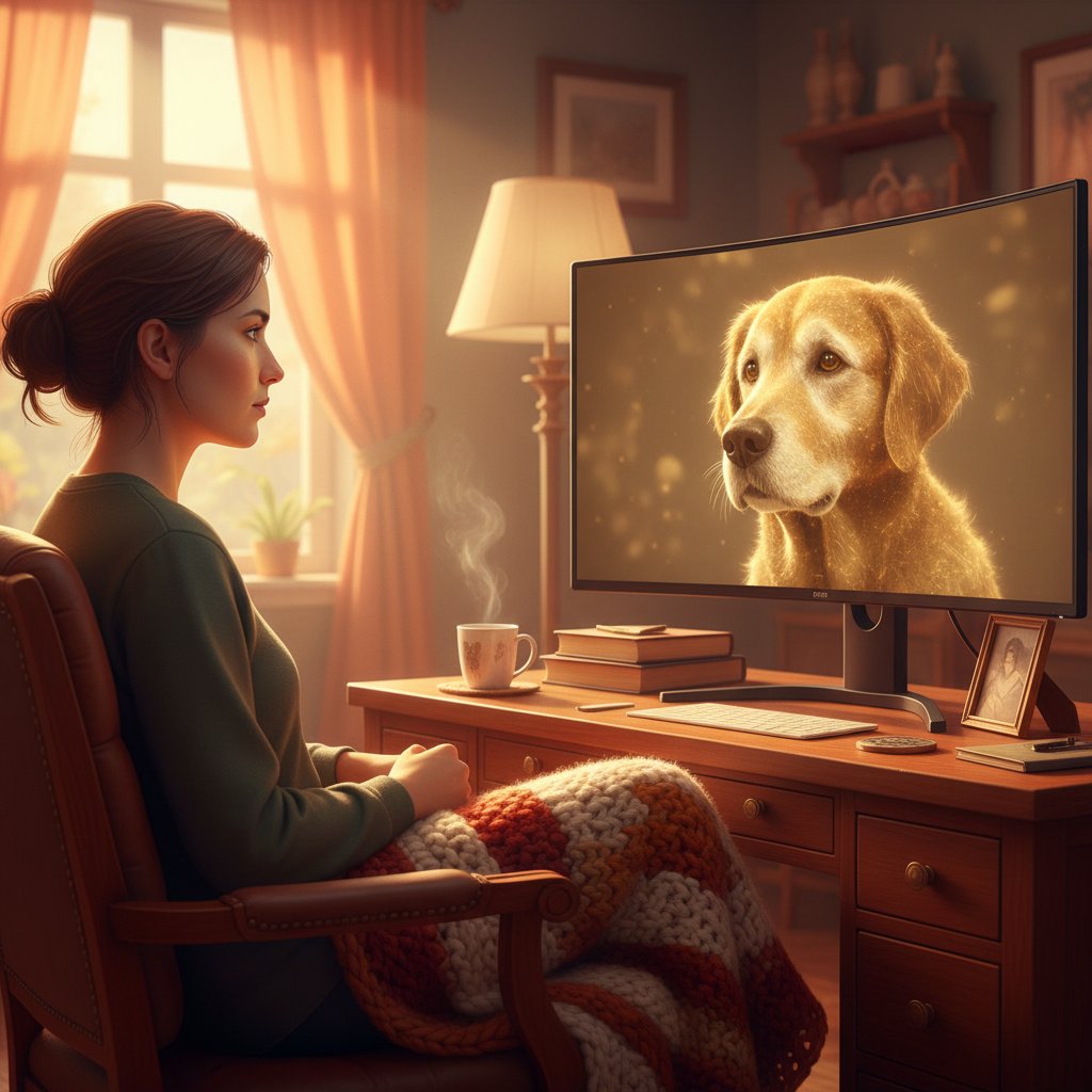 Osoba zastanawiająca się nad adopcją wirtualnego psa seniora