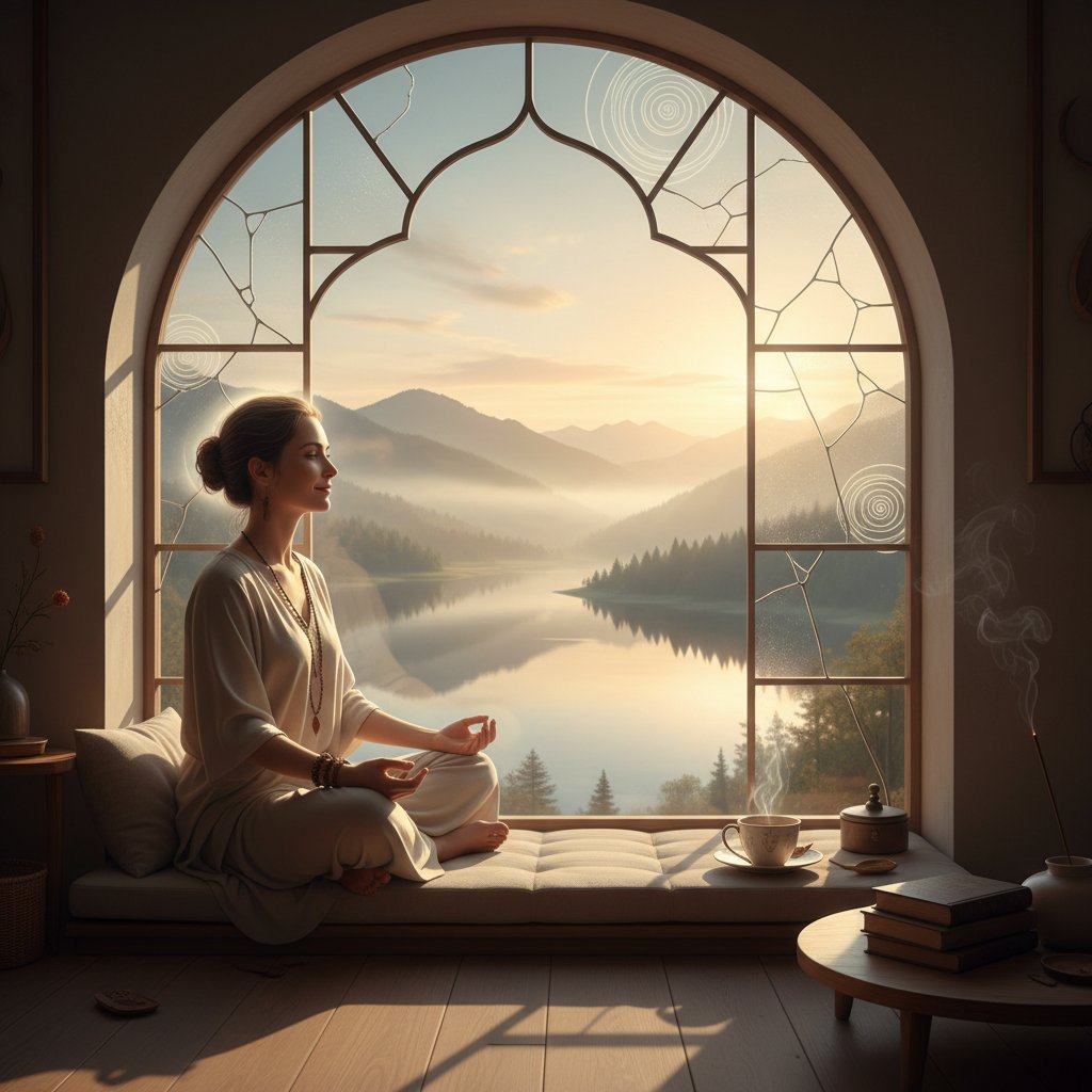 Nachdenklicher Mensch am Fenster, bereitet sich auf spirituelle Karriereberatung und Selbstfindung vor