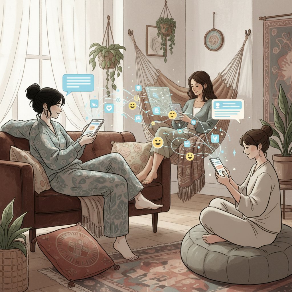 Przykład rozmowy online – trzy osoby rozmawiają przez różne urządzenia