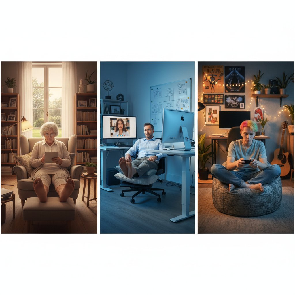 Trzy osoby w różnym wieku, skupienie na obrzękniętych kostkach