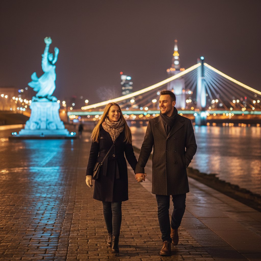 Trzy osoby, każda w innej sytuacji randkowej, Warszawa, wieczór