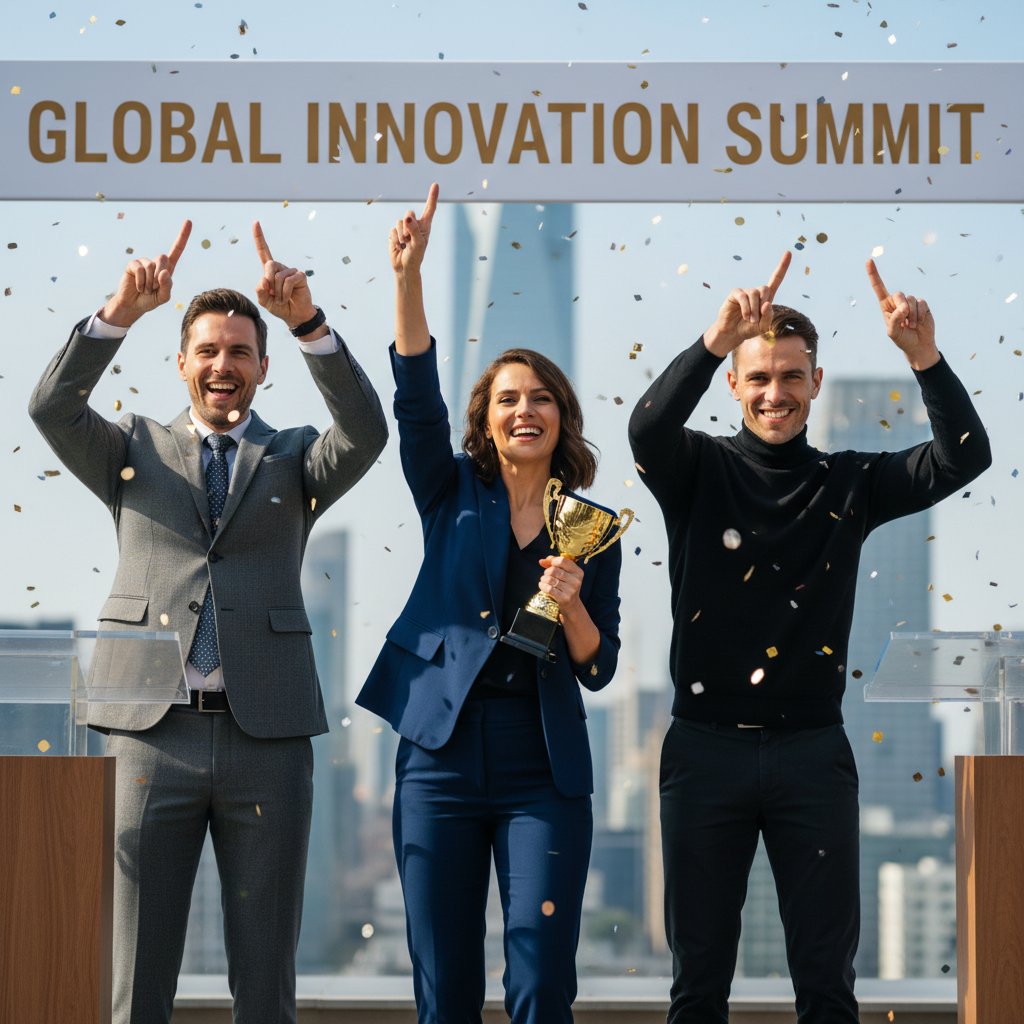 Trzy osoby pokazujące gest zwycięstwa – sukcesy w budowaniu pewności siebie