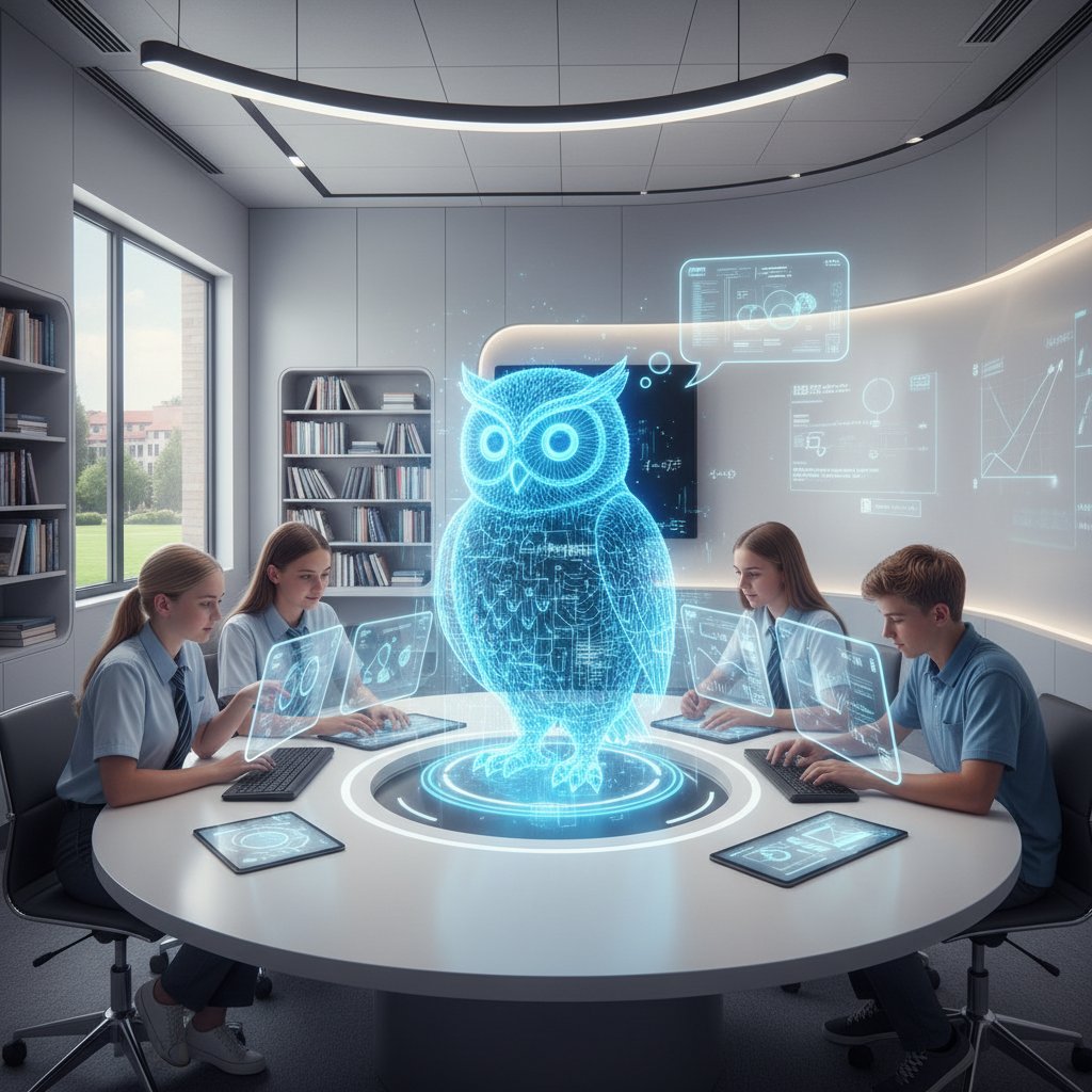 Trzech uczniów: jeden w klasie, drugi na korepetycji, trzeci przy laptopie z AI