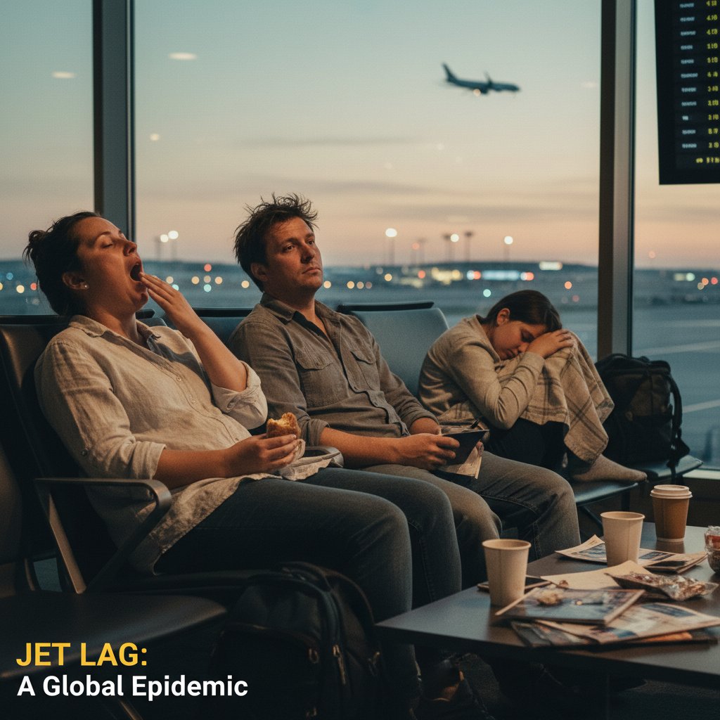 Trzech podróżnych z różnymi objawami jet lagu – dokumentalny styl