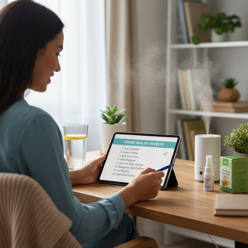 Checklista zdrowia gardła – zdjęcie osoby zaznaczającej punkty na liście na biurku