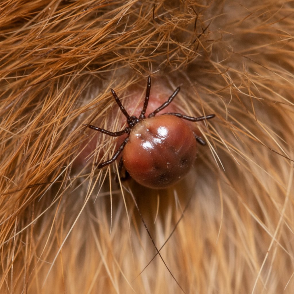 Kleszcz na sierści zwierzęcia w dużym zbliżeniu – realne zagrożenie dla psów i kotów