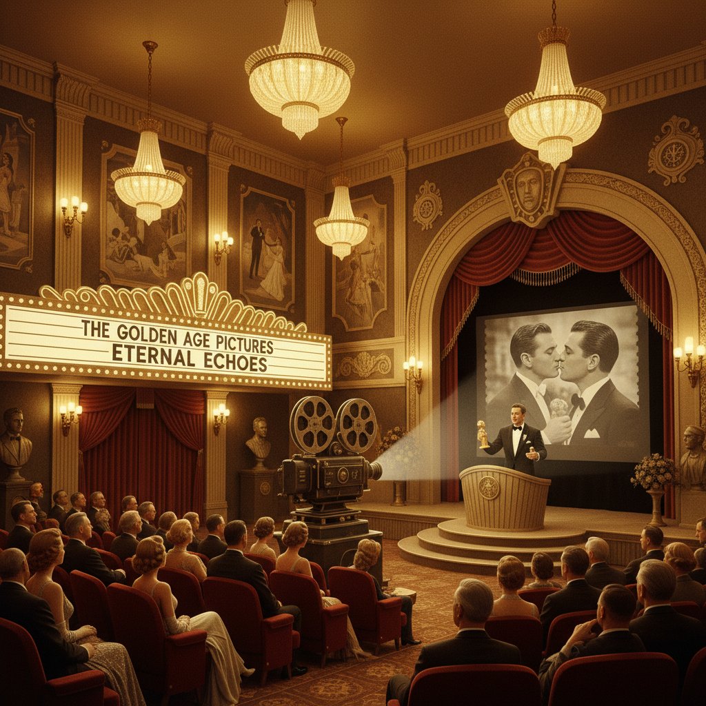 Photo of a classic Golden Globe movie being watched in a retro cinema, highlighting timeless cinematic appeal