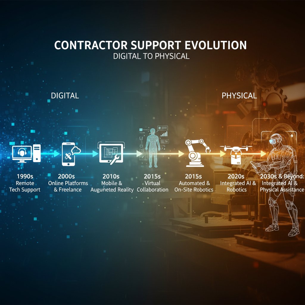 Timeline showing evolution of contractor support, digital and physical worlds merging
