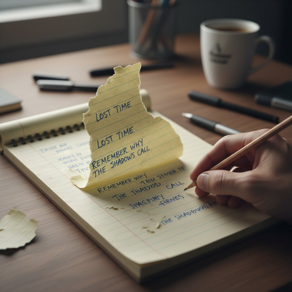 Zamieszanie wokół definicji PTG w psychologii – zbliżenie na porwane strony notatnika z ręcznymi notatkami