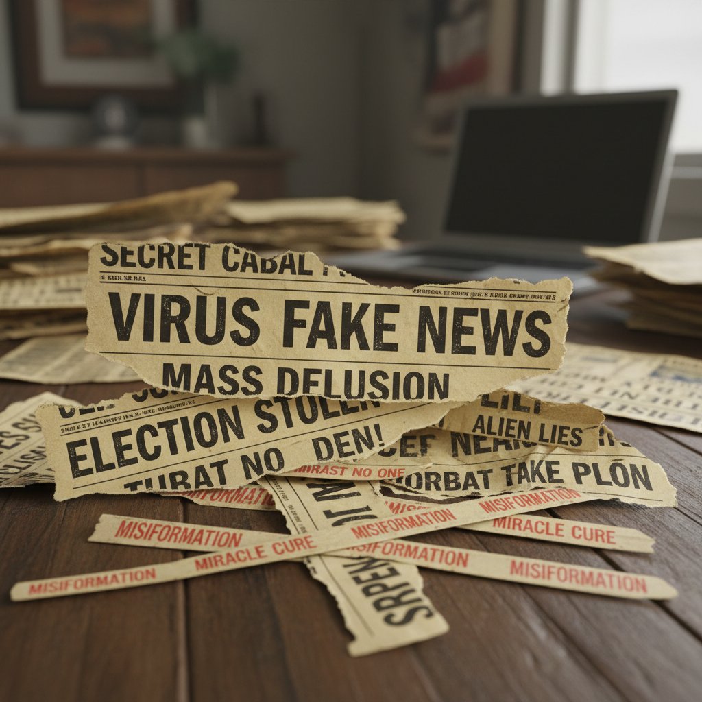 Podarte nagłówki prasowe symbolizujące dezinformację na temat paniki i technik radzenia sobie