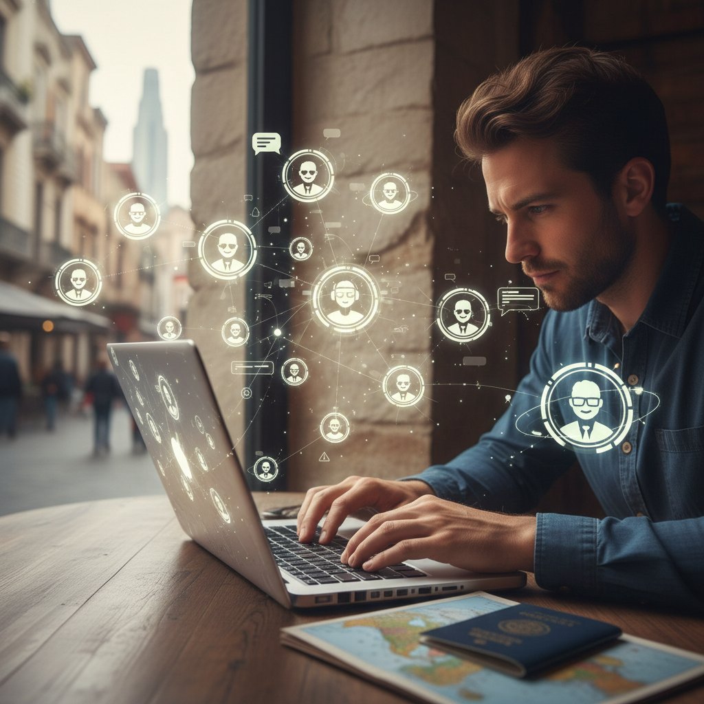 Traveler customizing flight search profile on laptop