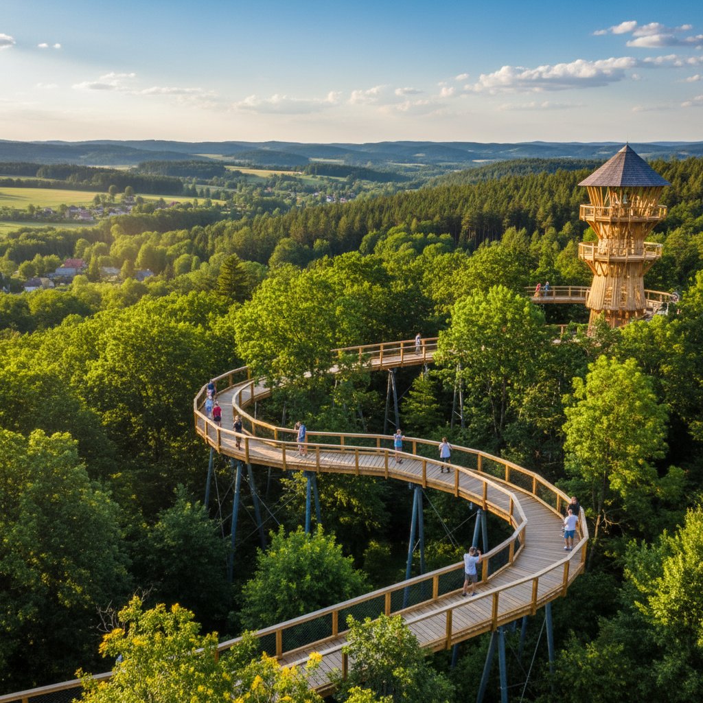 Nowe atrakcje turystyczne w Polsce latem: ścieżka w koronach drzew, panorama natury