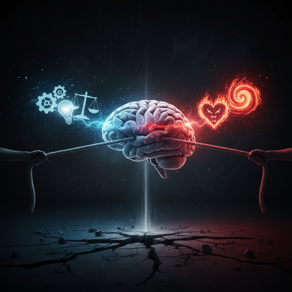 Symboliczna walka: przeciąganie liny z mózgiem w środku, dramatyczny koncept ECT