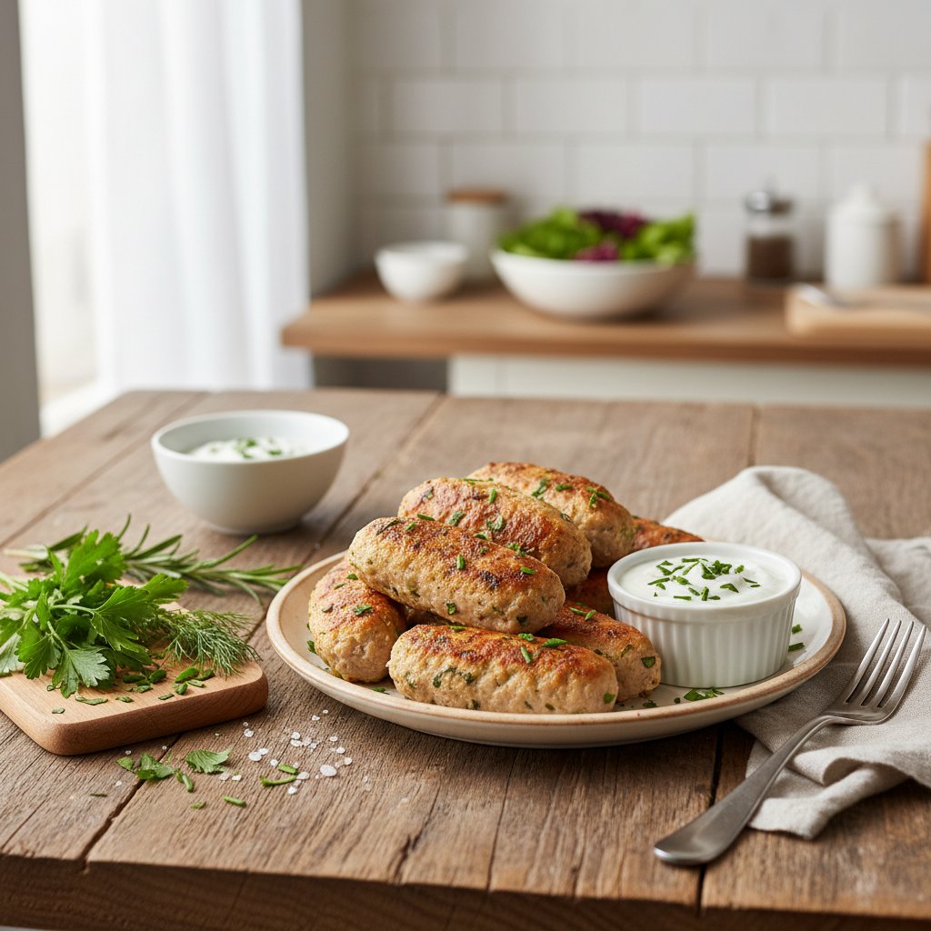 Talerz z roladkami z indyka i ziołami, dieta dukana, kuchnia domowa