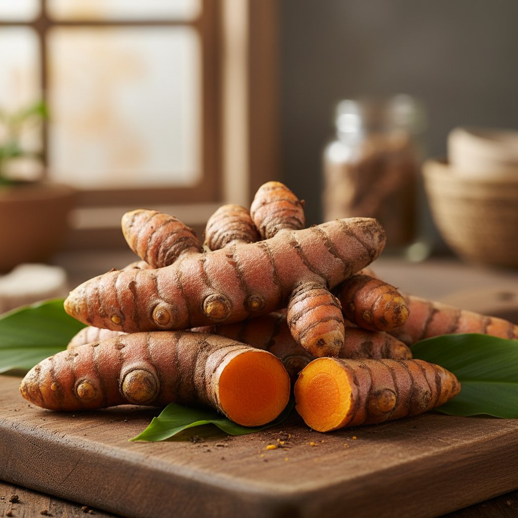 Różne formy kurkumy: świeży korzeń, proszek, kapsułki, ekstrakt