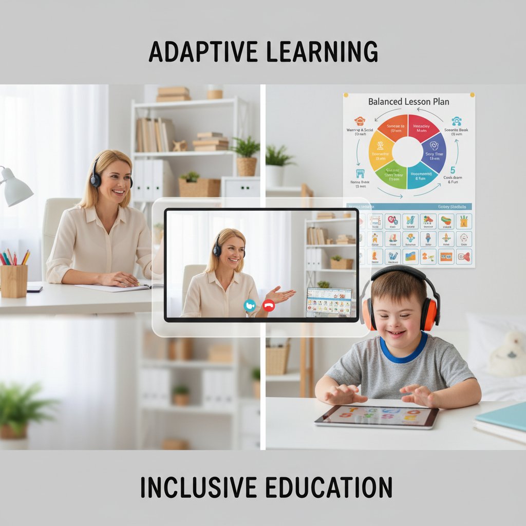 Korepetytor prowadzi zrównoważoną lekcję online dla ucznia wymagającego stałej struktury