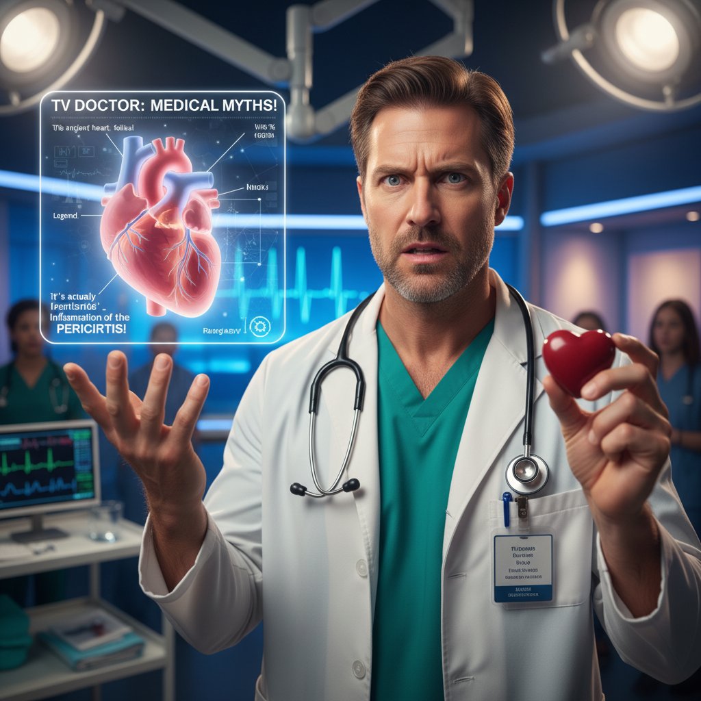 Kadr z serialu medycznego, gdzie lekarz dramatycznie ogłasza diagnozę – obraz medycznych mitów w popkulturze