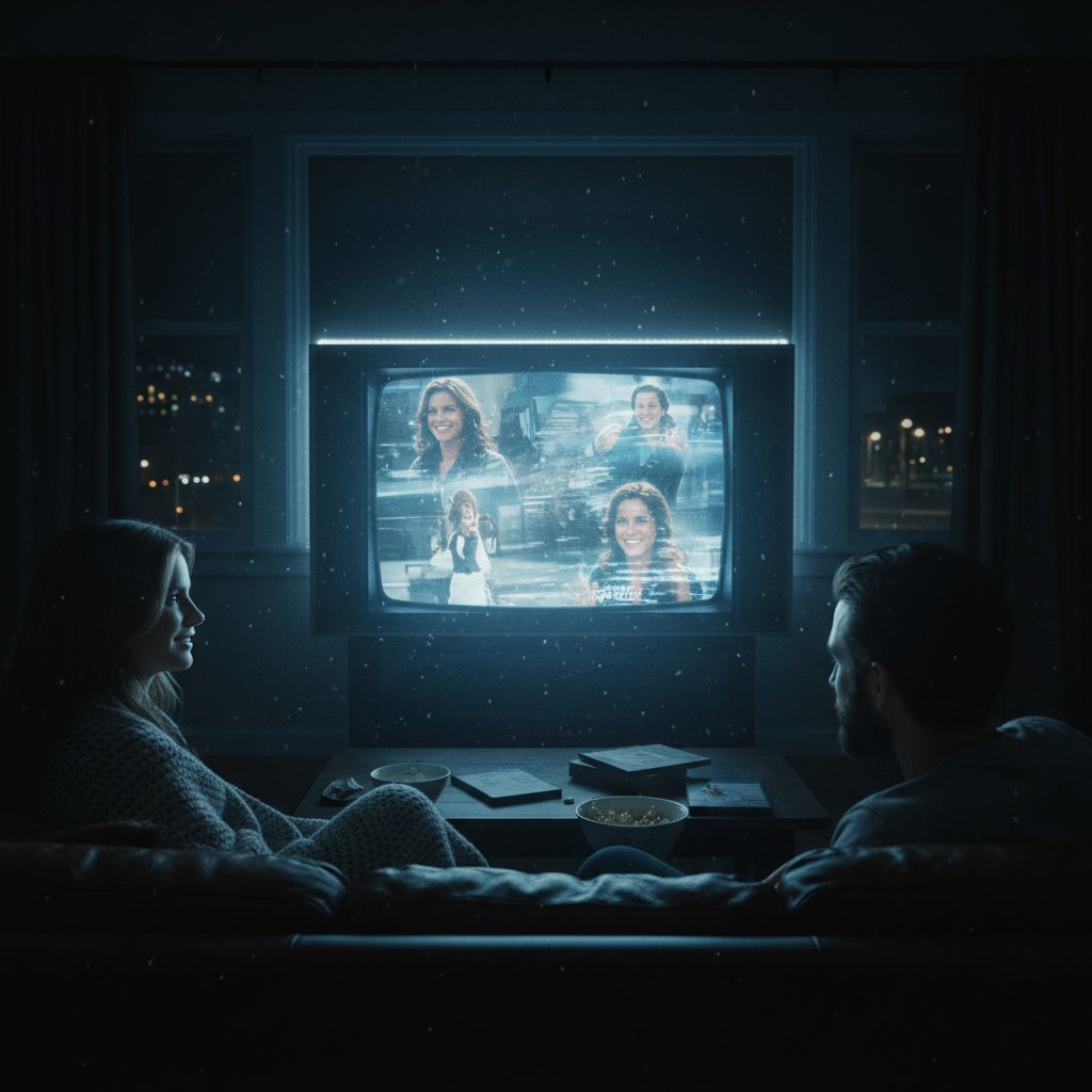 Rediscovering Sandra Bullock movies with fresh eyes, TV screen flickering in a dark, cinematic room