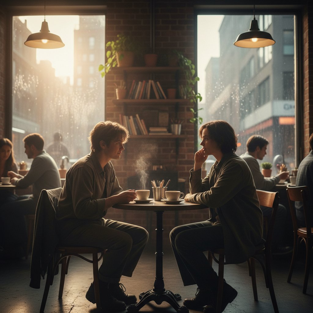 Dwoje ludzi w napiętej rozmowie, niejasne emocje