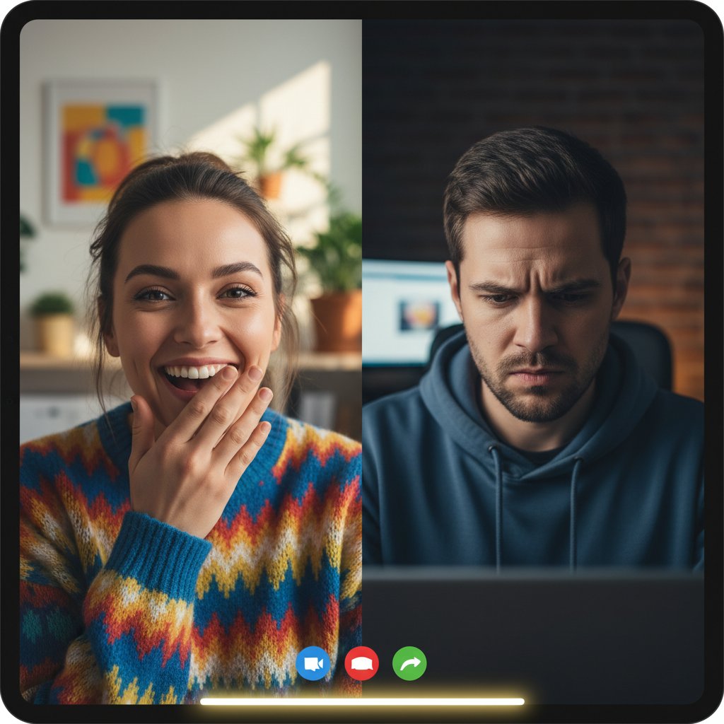 Dwie osoby online: jedna ciekawa, druga ostrożna – emocje na twarzy