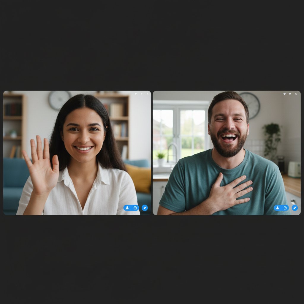Dwie osoby rozmawiające online, z wyraźną ekspresją twarzy, szczerość i uważność