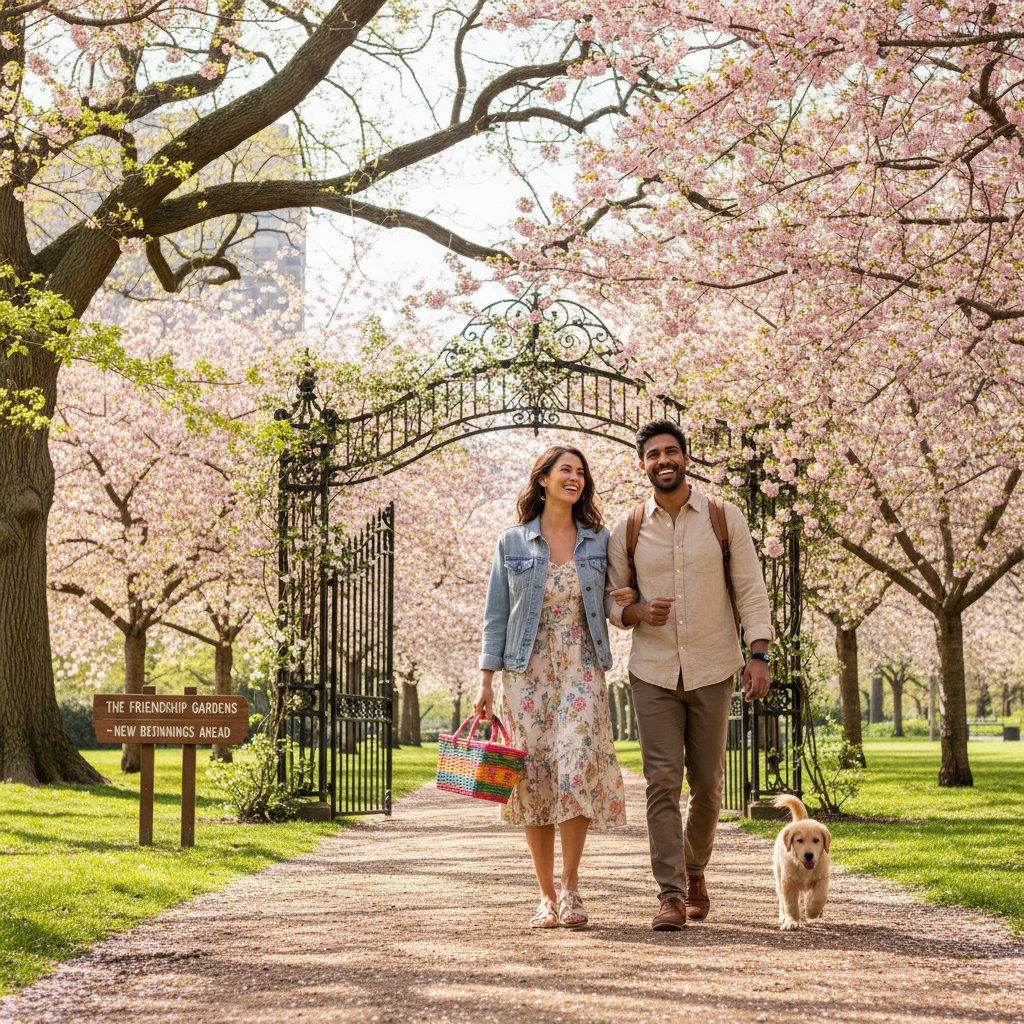 Dwie osoby na spacerze w parku, symbol nowego początku po samotności