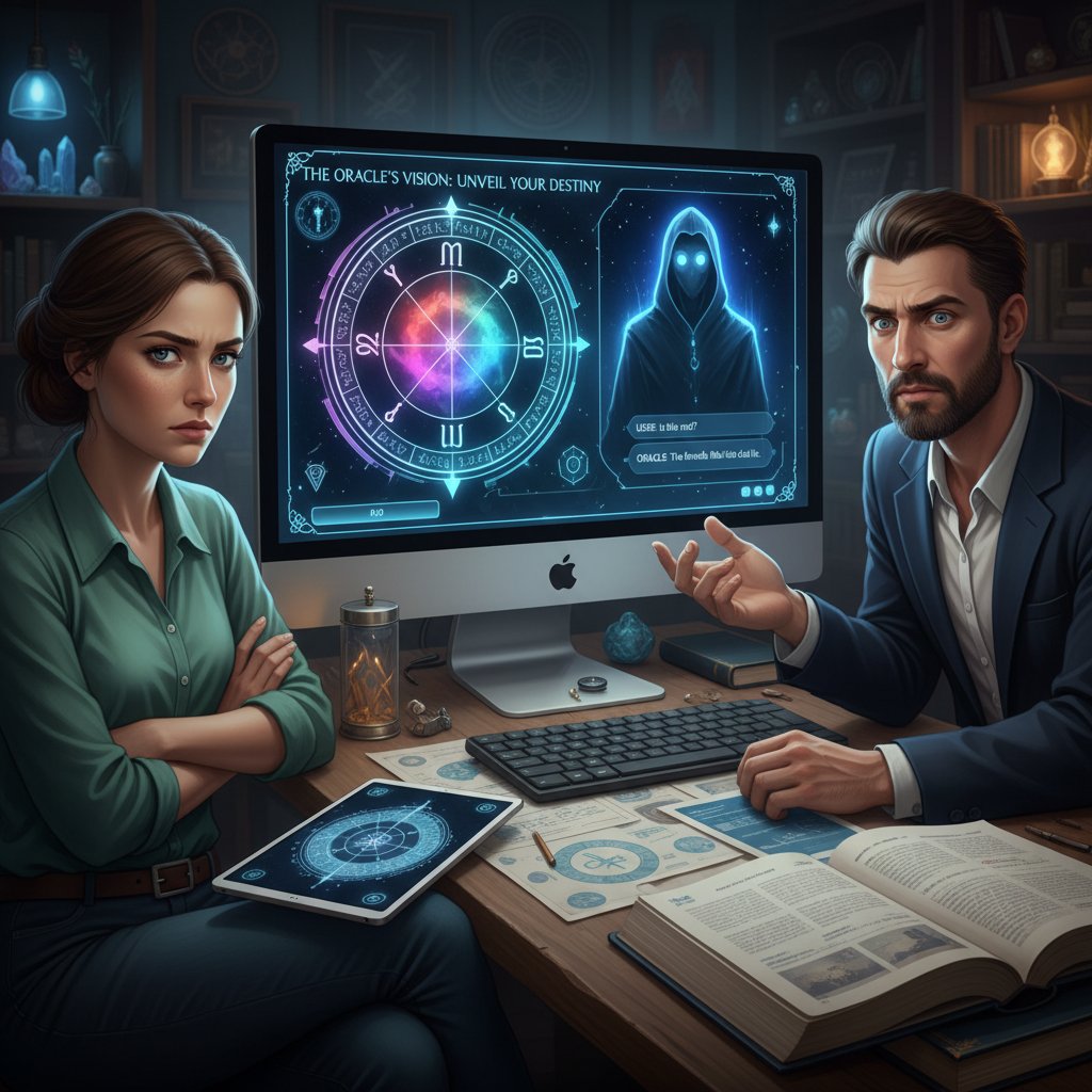 Zwei Personen diskutieren am Bildschirm verschiedene Hellsehen-Ergebnisse, kritische und neugierige Reaktionen