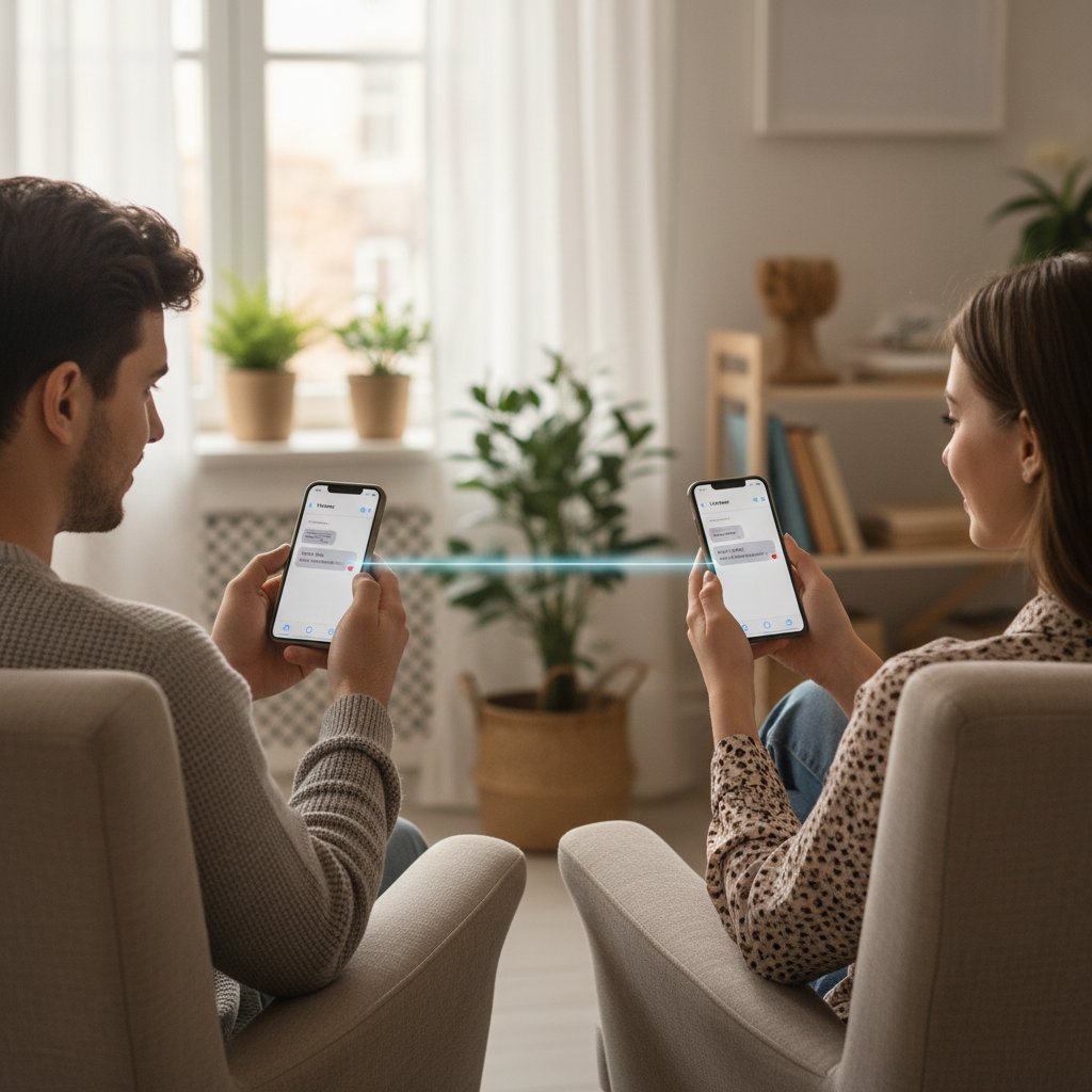 Dwie osoby zaczynające rozmowę przez smartfona, początek relacji online